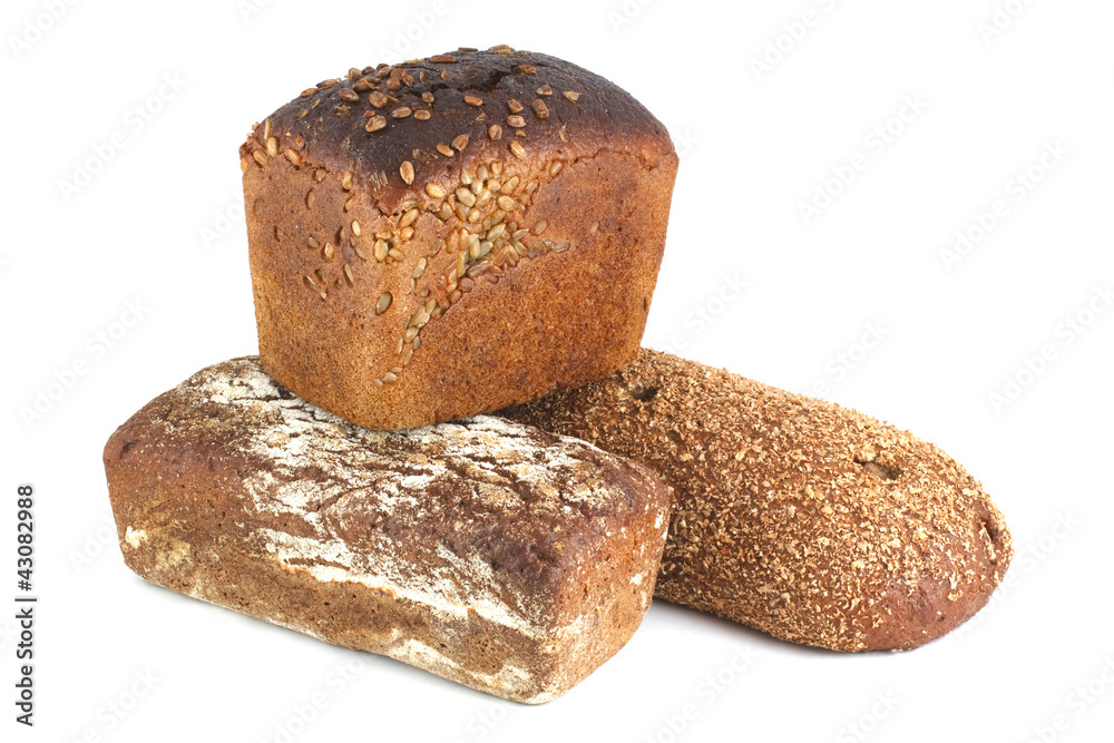 Three of bread isolated on white background Three of bread isolated on white background