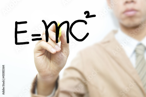 Fototapeta Business man draw formula on the screen background