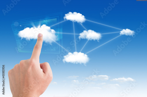 Business man pointing on the cloud, for colud computing concept photo