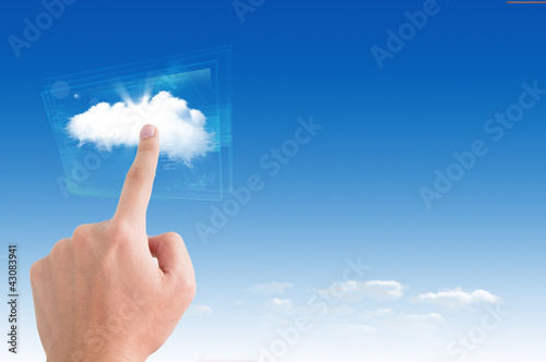 Business man pointing on the cloud, for colud computing concept
