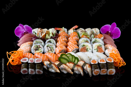 sushi set over black background #43093332