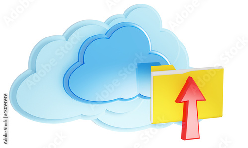 3d cloud computing icon with folder and arrow on a white backgro