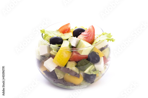 greek salad in glass bowl