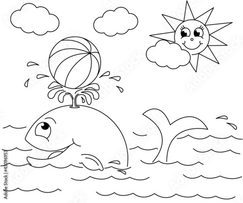 coloring book with cartoon smiling whale