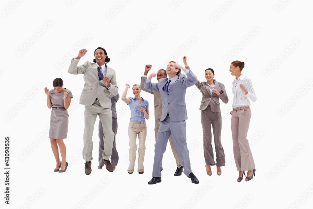 Obraz premium Very happy business people jumping