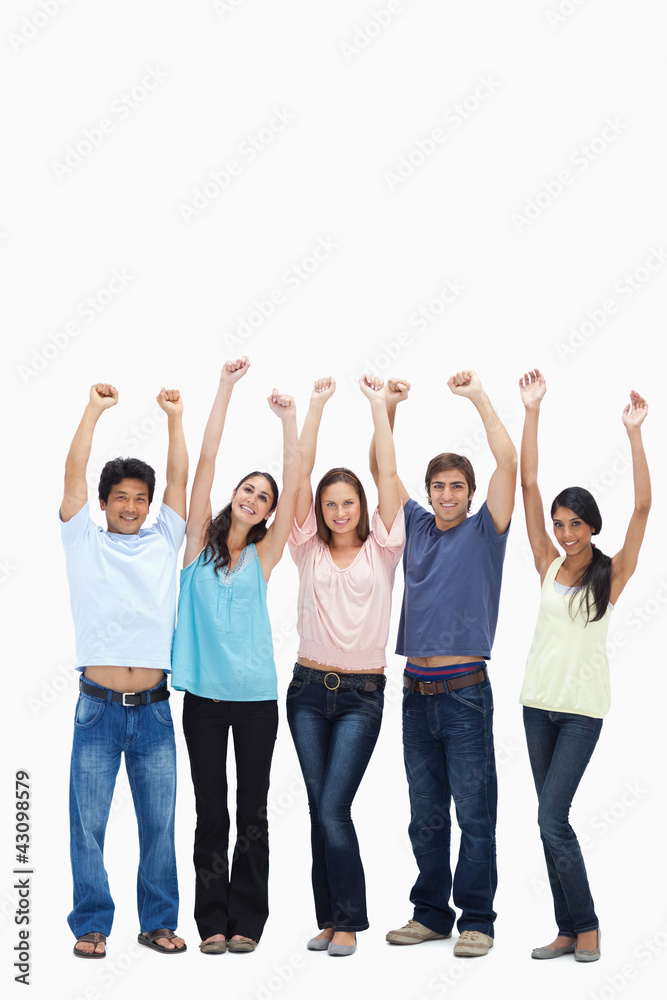 Customers raising their arms Customers raising their arms
