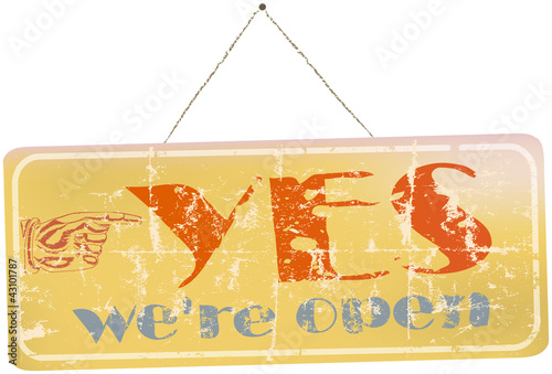 vintage Open Sign Hanging, isolated On White Background