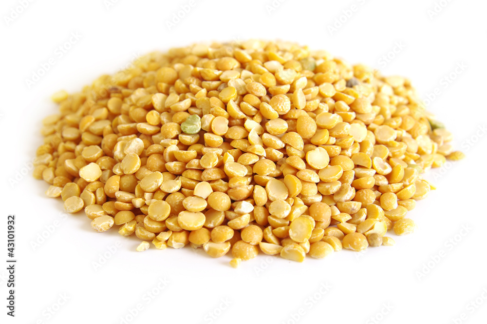 Pile dry split yellow peas isolated on white background Pile dry split yellow peas isolated on white background