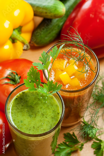 Healthy drink, vegetable juice, red and green