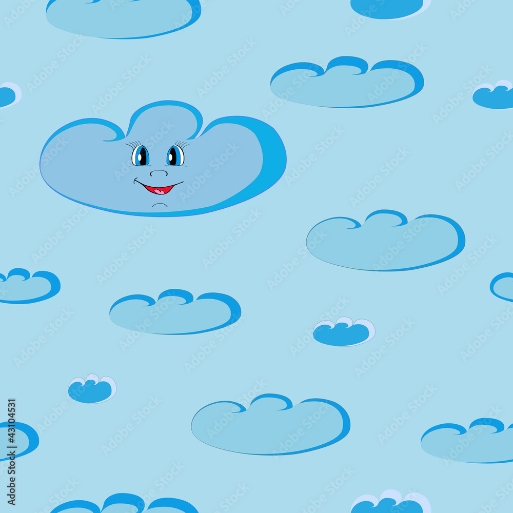 Happy smiling blue clouds seamless on day light sky. Illustratio Happy smiling blue clouds seamless on day light sky. Illustratio