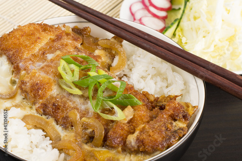 Katsudon -Breaded fried pork cutlet, onion & egg on steamed rice