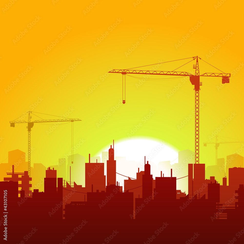Sunrise Cranes And Construction Background