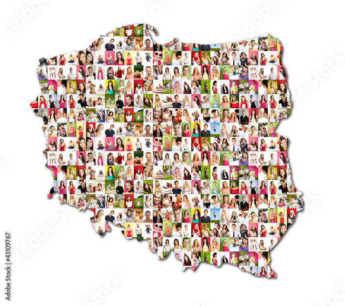 map of poland with a lot of people portraits