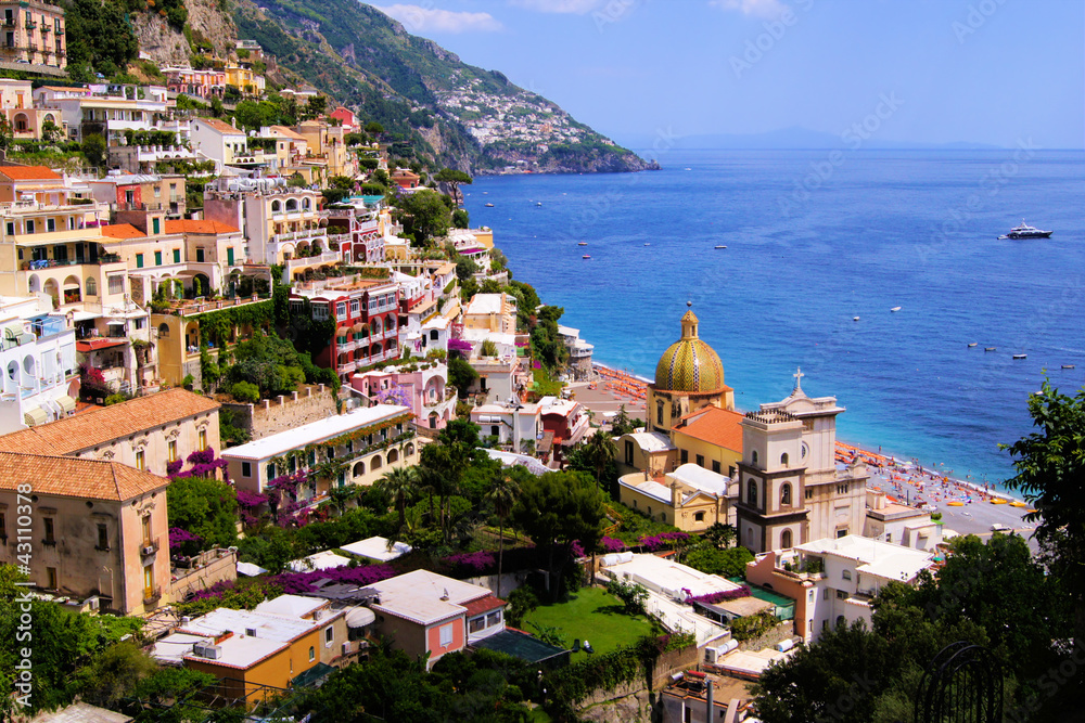 View of the town of Positano on the Amalfi Coast of Italy