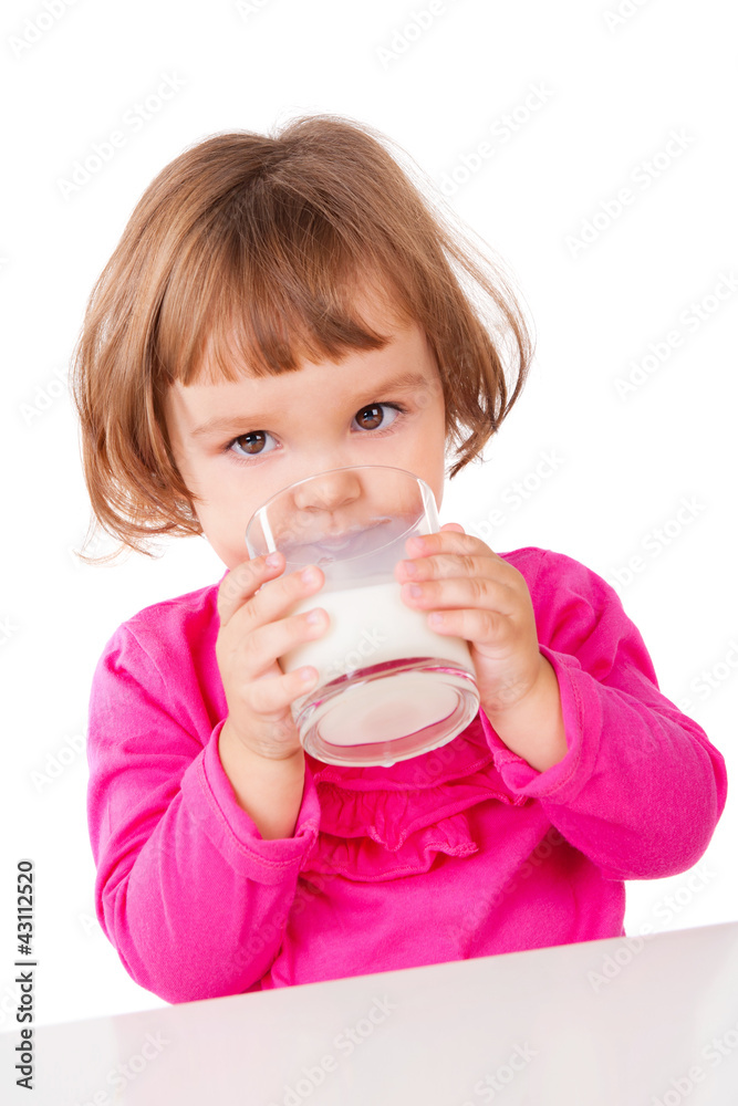 Little girl drinking milk, isolated on white Little girl drinking milk, isolated on white