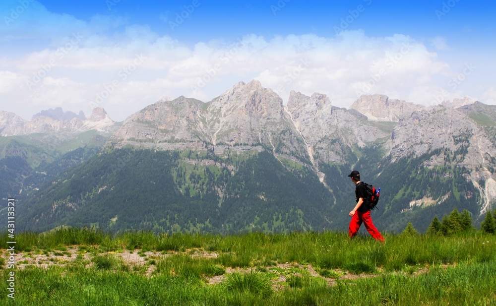 walking tourist, Dolomite, Italy walking tourist, Dolomite, Italy
