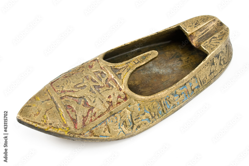 Old brass ashtray in form of shoe Old brass ashtray in form of shoe