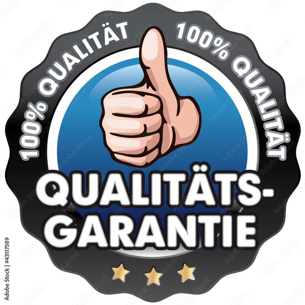 Button blau Qualitätsgarantie Button blau Qualitätsgarantie