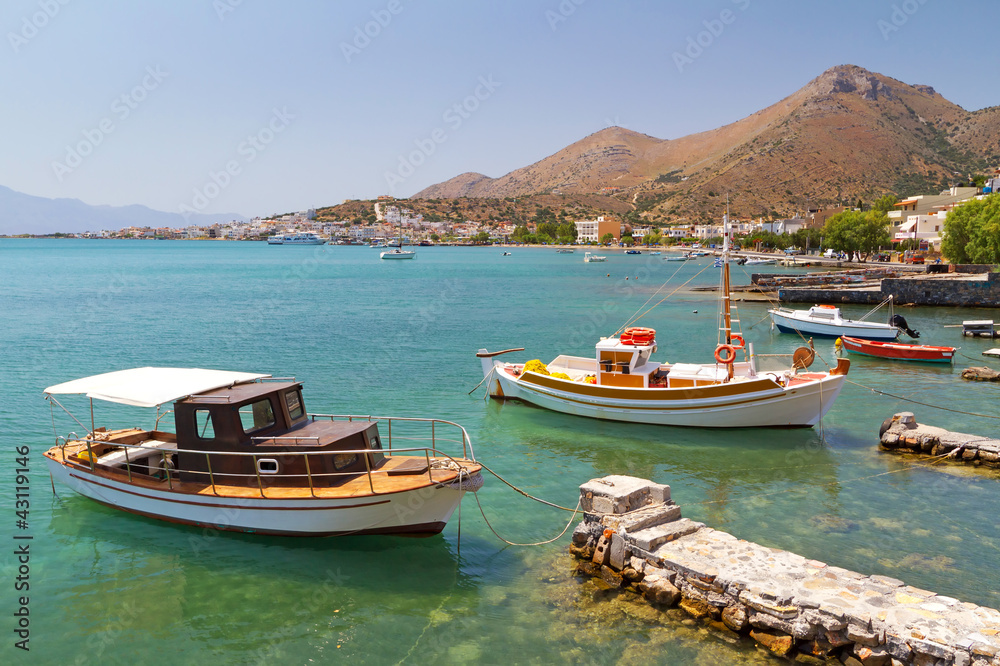 Small fishing boat at the coast of Crete, Greece