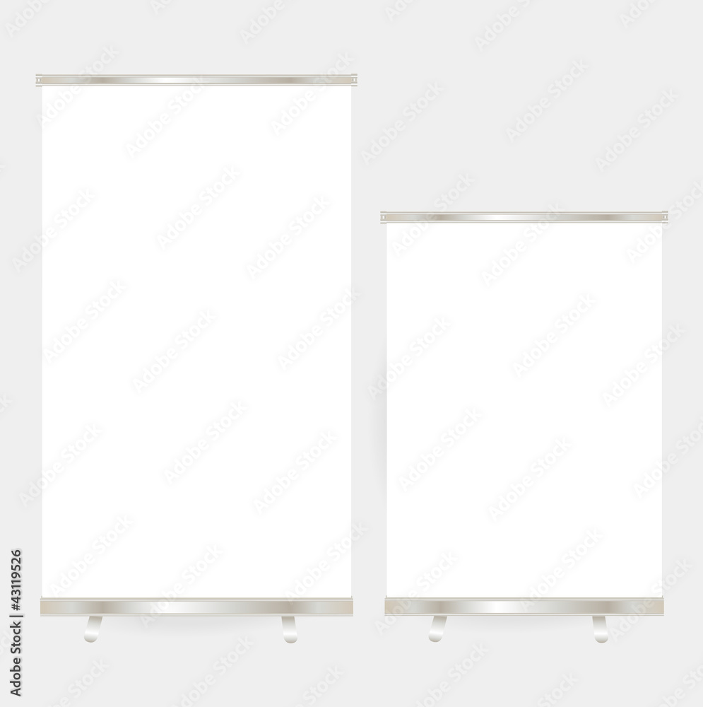 Obraz premium Blank roll up banner display. Vector Illustration.