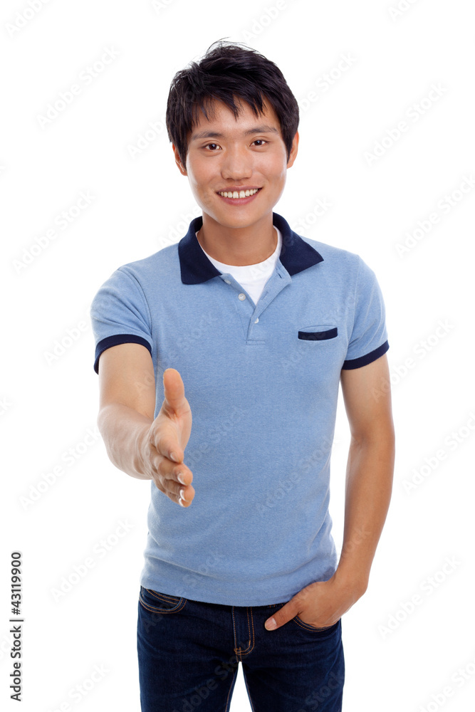 Young man suggest shake. Young man suggest shake.