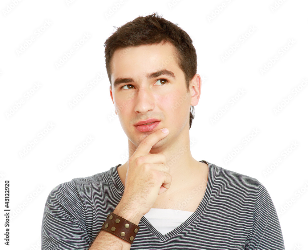 Portrait of a pensive young guy, isolated on white background Portrait of a pensive young guy, isolated on white background