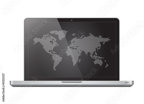 Dotted world map in laptop