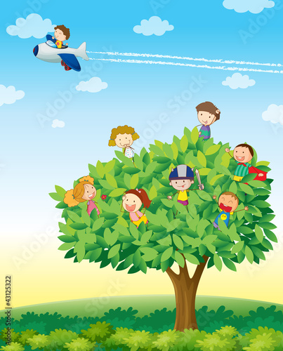 kids playing on tree