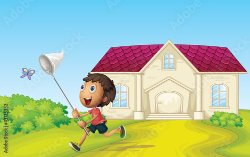 boy catching butterflies