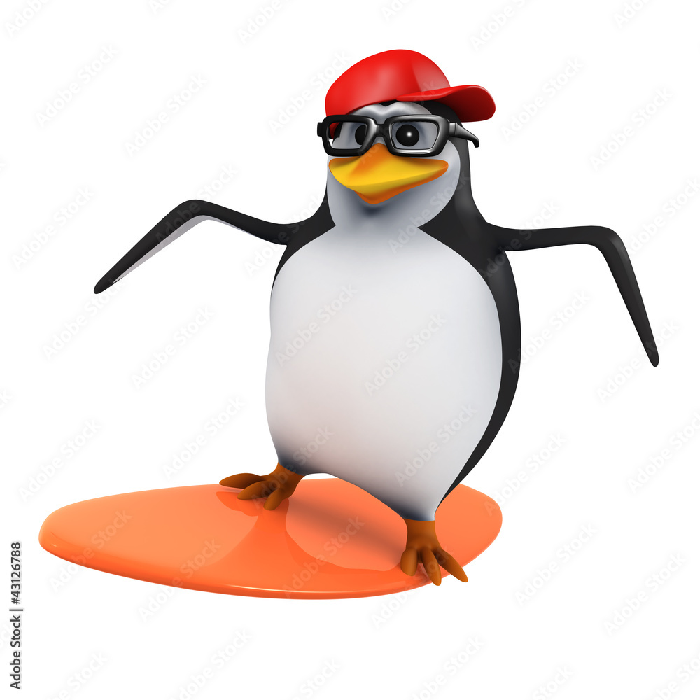 Obraz premium 3d Penguin in baseball surfing
