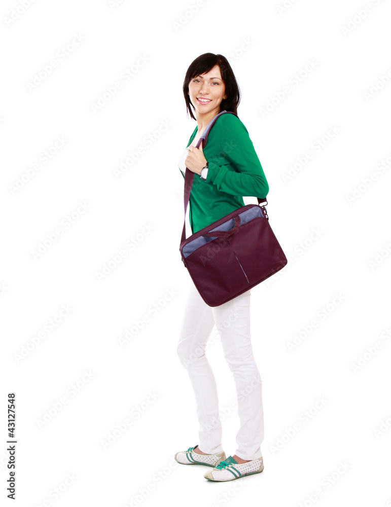 A full-length portrait young college girl with bag A full-length portrait young college girl with bag