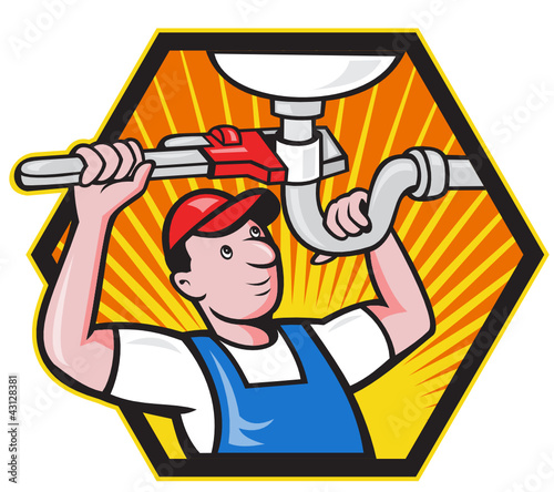 Plumber Worker With Adjustable Wrench