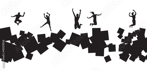 jumping people on a square banner