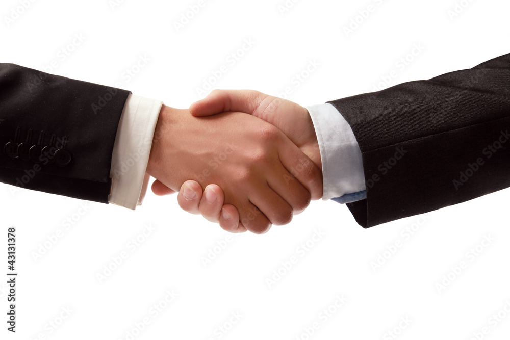 Closeup of a business handshake on white background Closeup of a business handshake on white background