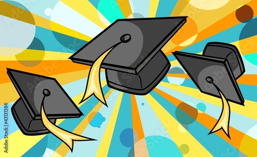 graduation caps (black caps) - rainbow background