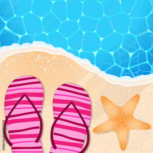 Flip-flops and starfish by the seaside