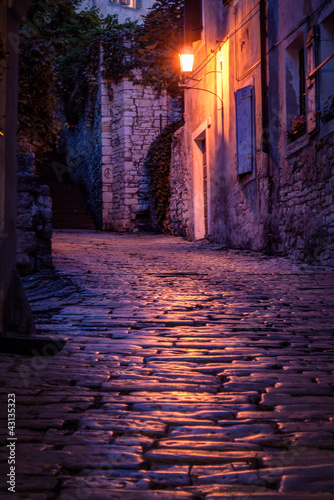 Old paved street at night -Pula  Croatia