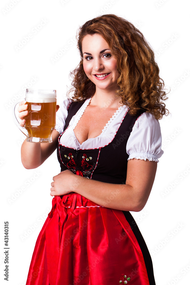 attraktive junge Frau im Dirndl mit Bierkrug attraktive junge Frau im Dirndl mit Bierkrug