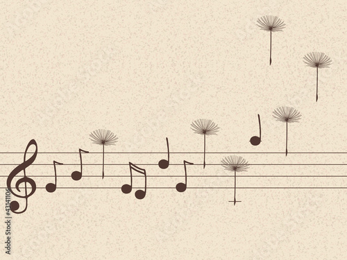 Illustration of music notes with dandelion