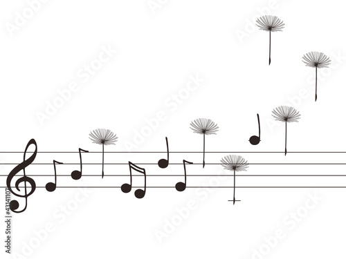 Illustration of music notes with dandelion
