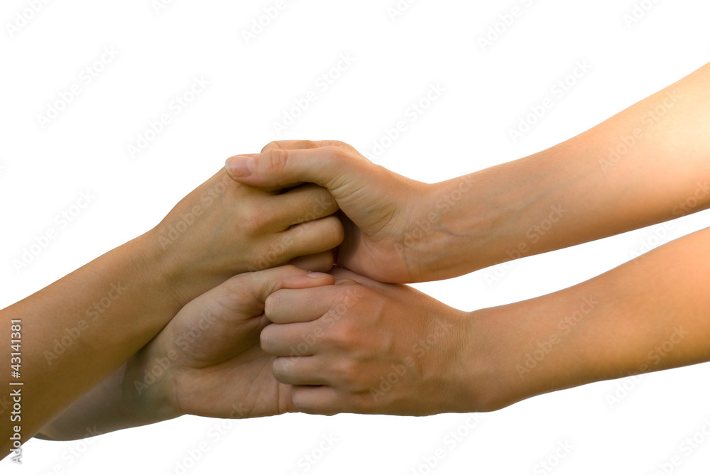 Vier Hände symbolisieren ein Team Vier Hände symbolisieren ein Team
