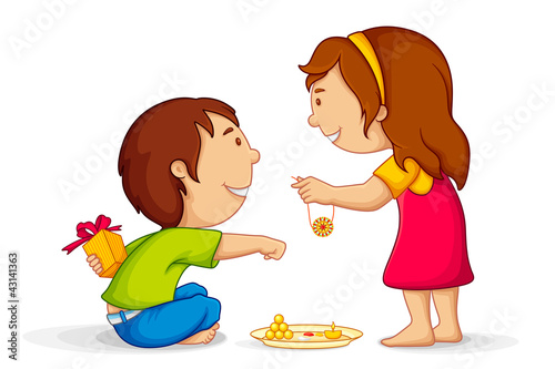 Illustration of brother and sister celebrating Raksha Bandhan