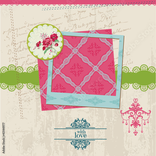 Scrapbook Design Elements - Vintage Flower Card with Photo Frame