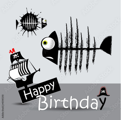 Happy Birthday Card pirate fish  funny