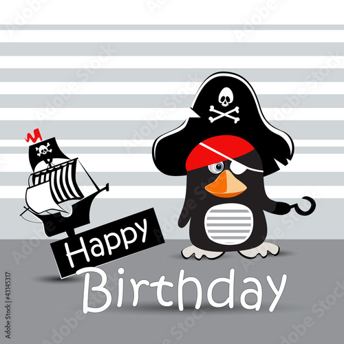Happy Birthday Card pirate penguin funny