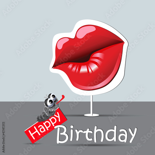 happy birthday funny card eyes and smile kiss