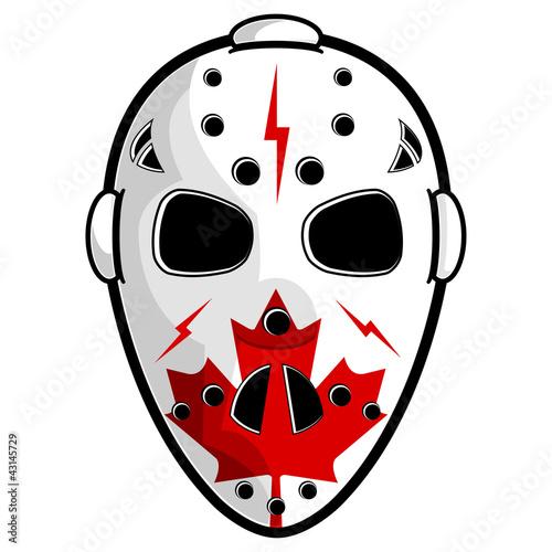 Hockey mask with canadian flag isolated over white
