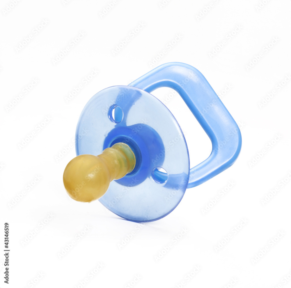 Chupete azul en fondo blanco,un chupón de bebé. foto de Stock | Adobe Stock