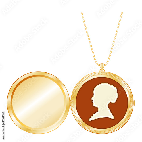 Vintage Lady's Cameo, Antique Gold Locket, necklace, copy space
