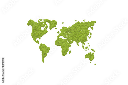 Green leafs world map with Earth globes